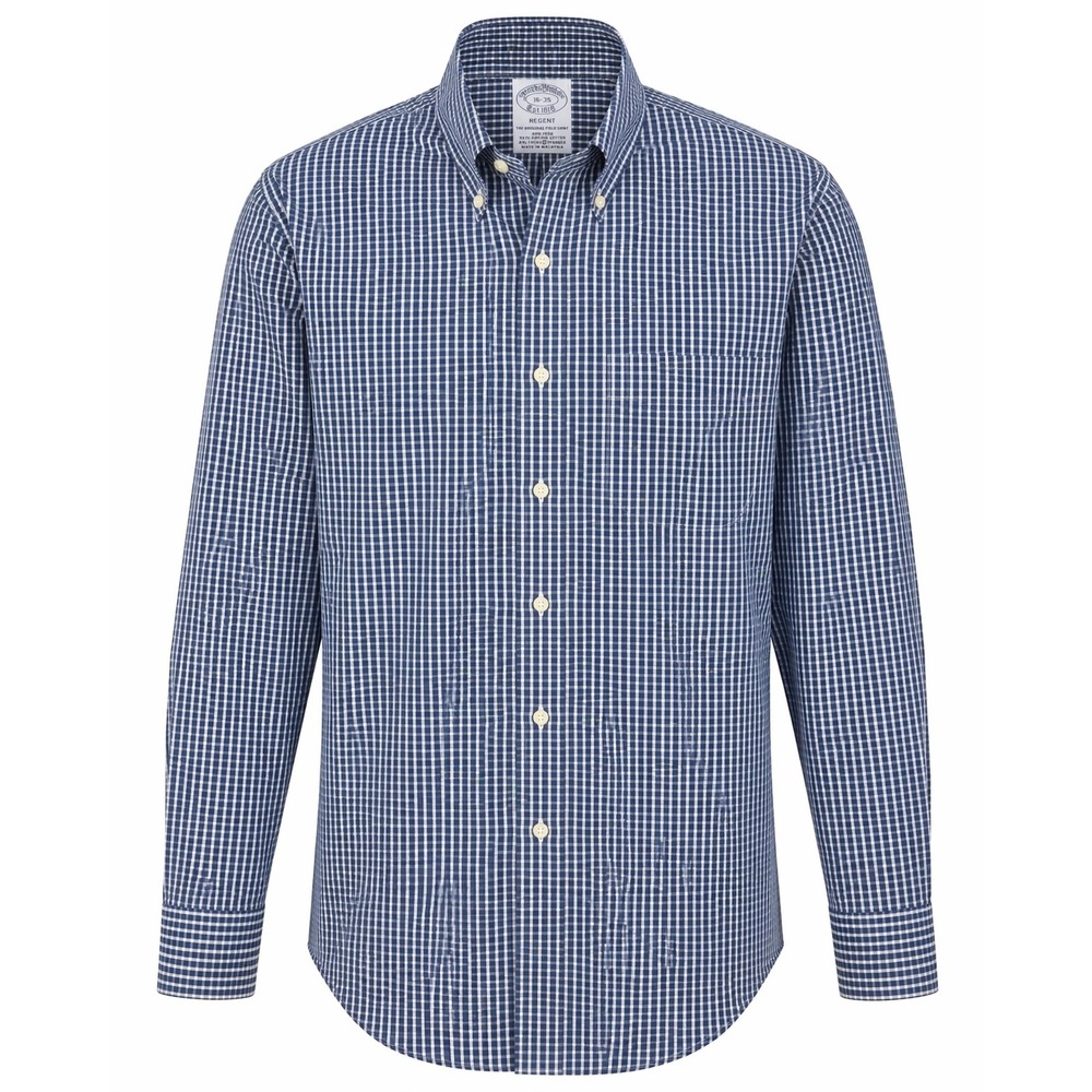 Brooks Brothers Regent Dress Shirt Men 16-35 Blue Gingham Button Down